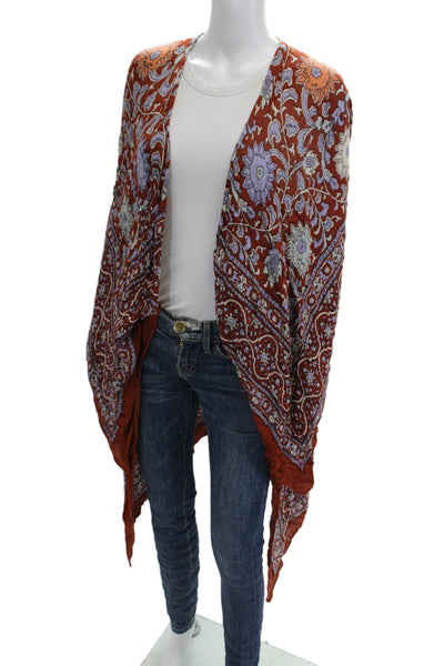 Free People Womens Shawl Floral Rayon V-Neck Long Sleeve Blouse Size S