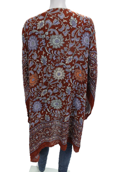Free People Womens Shawl Floral Rayon V-Neck Long Sleeve Blouse Size S