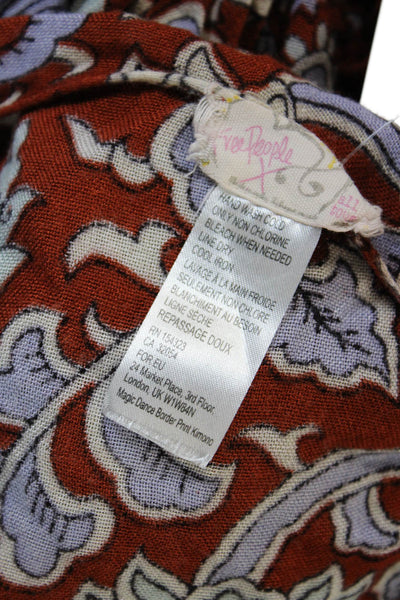 Free People Womens Shawl Floral Rayon V-Neck Long Sleeve Blouse Size S