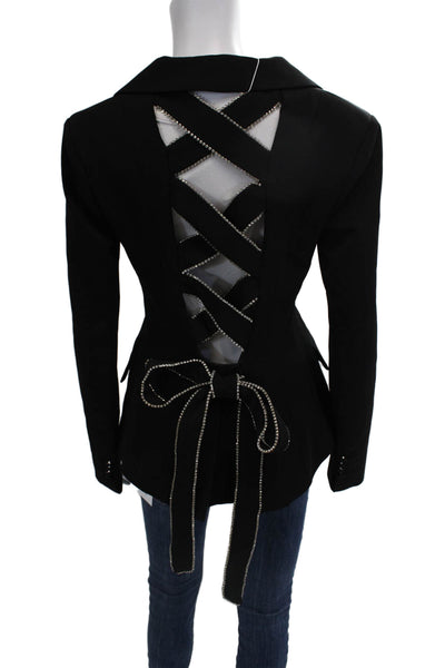 Two Twin Womens Black Collar Button Polyester Classic Blazer Long Sleeve Size S