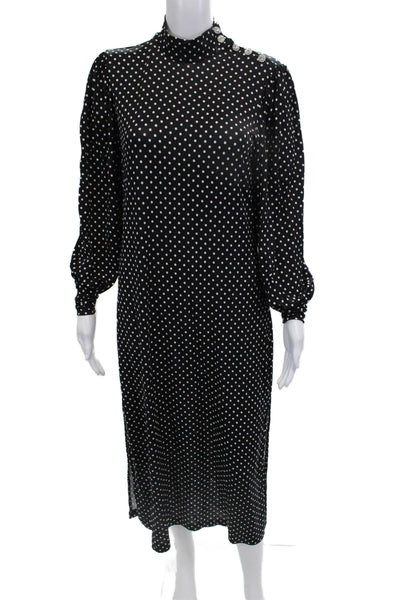 & Other Stories Women Shift Dress Black Polka Dot Long Sleeve High Neck Size S