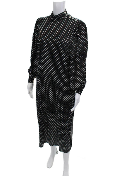 & Other Stories Women Shift Dress Black Polka Dot Long Sleeve High Neck Size S