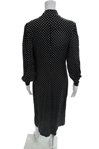 & Other Stories Women Shift Dress Black Polka Dot Long Sleeve High Neck Size S