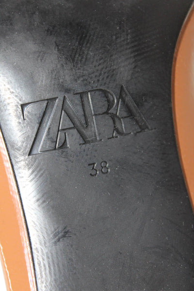 Zara Womens Faux Leather Square Toe Mule Heels Light Brown Size EUR 38