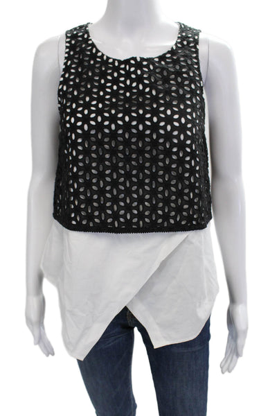 Derek Lam 10 Crosby Women Cropped Tank Black Geometric Cotton Round Neck Size 2