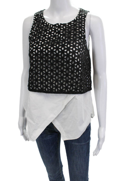 Derek Lam 10 Crosby Women Cropped Tank Black Geometric Cotton Round Neck Size 2