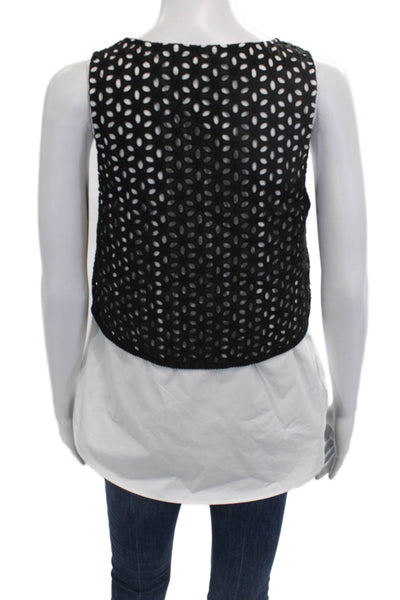 Derek Lam 10 Crosby Women Cropped Tank Black Geometric Cotton Round Neck Size 2