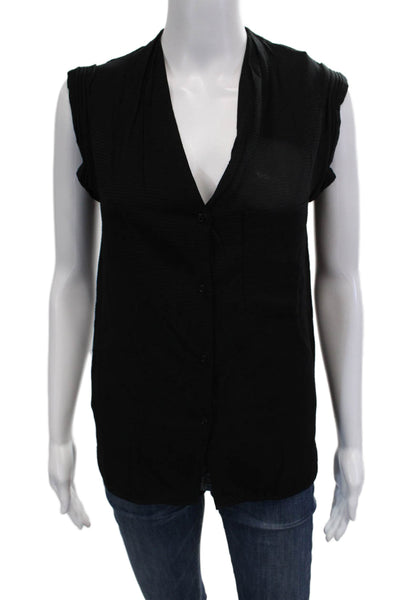 Sandro Womens Basic Sleeveless V-Neck Button-Up Black Size 1