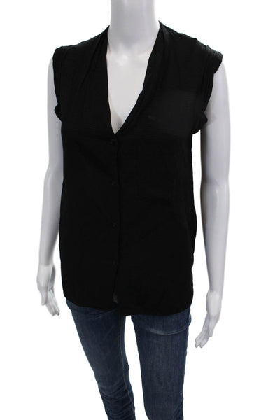 Sandro Womens Basic Sleeveless V-Neck Button-Up Black Size 1