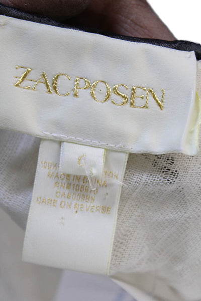 Zac Posen Women White Cotton V-Neck Button Short Sleeve Blouse Size 6