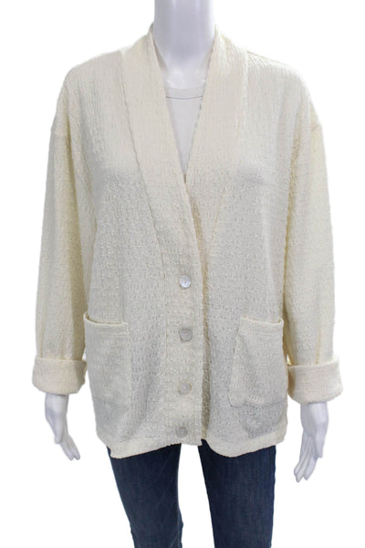 The Line Unisex Cardigan White Button Polyester Blend Long Sleeve Size M