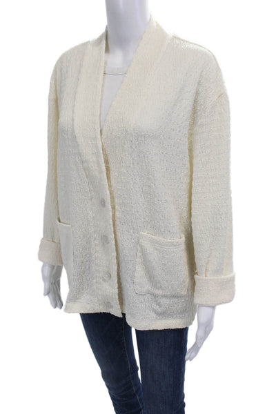 The Line Unisex Cardigan White Button Polyester Blend Long Sleeve Size M