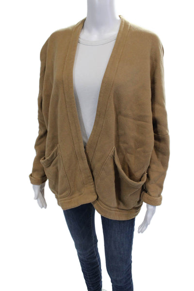 Maria + Cornejo Women Designer V-Neck Long Sleeve Coatigan Tan Size XS