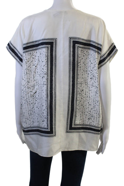 Vince Women Tunic Blouse Black Silk Geometric Short Sleeve Size M