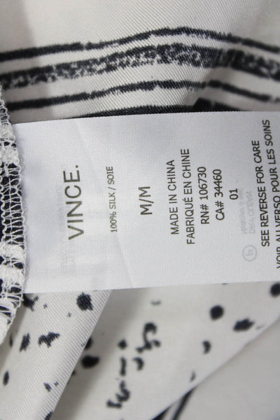 Vince Women Tunic Blouse Black Silk Geometric Short Sleeve Size M