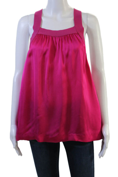 Theory Womens Pink Viscose Square Neck Sleeveless Tank Designer Size L