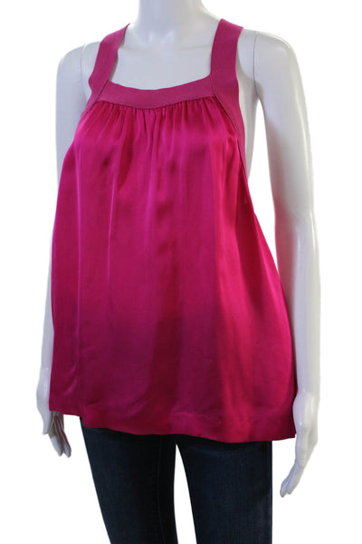 Theory Womens Pink Viscose Square Neck Sleeveless Tank Designer Size L