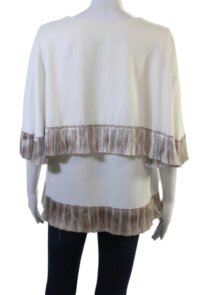 Alexis Womens Bohemian White Viscose Round Neck Short Sleeve Blouse Size L