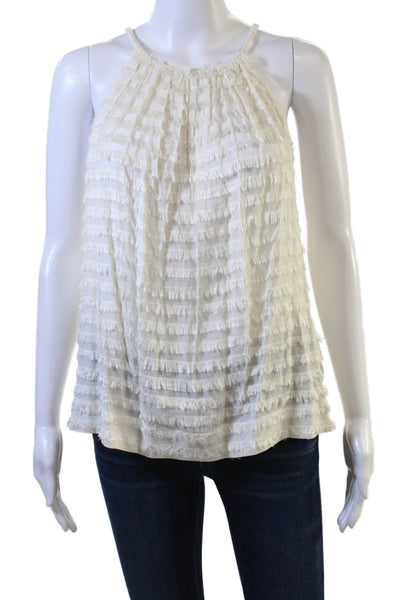 L Agence Women Bohemian White Rayon High Neck Sleeveless Tank Size L