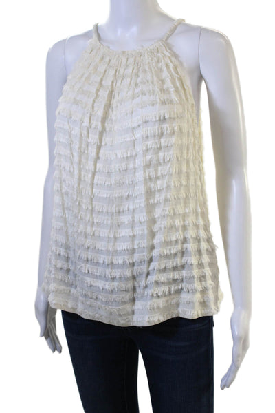 L Agence Women Bohemian White Rayon High Neck Sleeveless Tank Size L