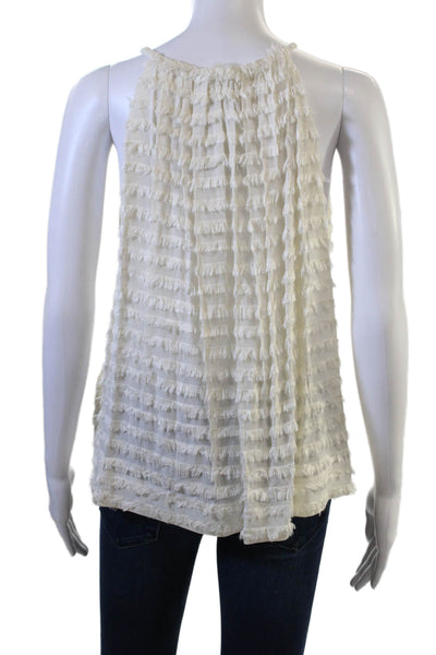 L Agence Women Bohemian White Rayon High Neck Sleeveless Tank Size L