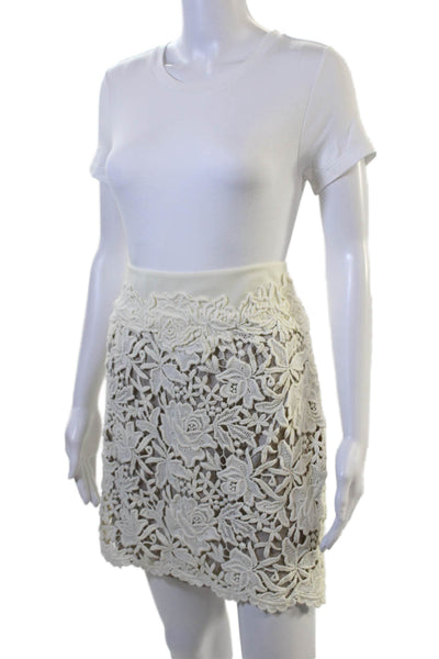 Elie Tahari Women A-Line Mini Skirt White Floral Cotton Knee Length Size 8