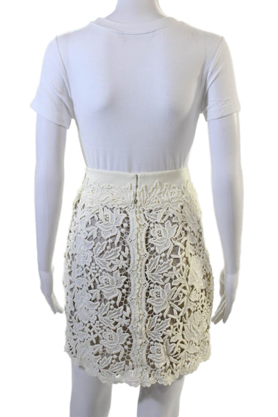 Elie Tahari Women A-Line Mini Skirt White Floral Cotton Knee Length Size 8