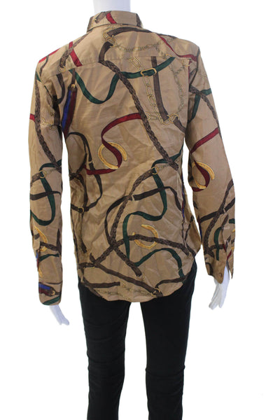 Lauren Ralph Lauren Women Collared Cotton Long Sleeve Button-Up Beige Size S