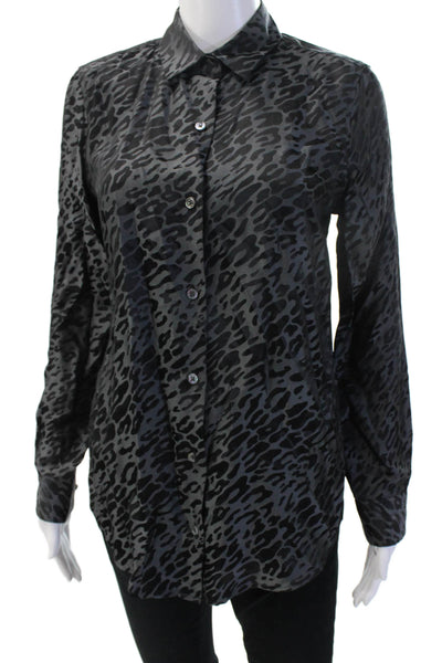 Equipment Femme Women Black Animal Print Silk Blend Button Up Blouse Size XS