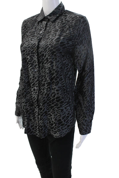 Equipment Femme Women Black Animal Print Silk Blend Button Up Blouse Size XS