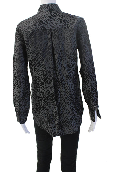Equipment Femme Women Black Animal Print Silk Blend Button Up Blouse Size XS