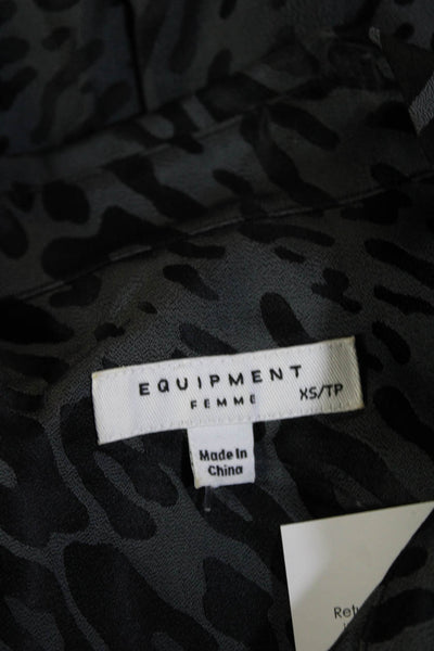 Equipment Femme Women Black Animal Print Silk Blend Button Up Blouse Size XS