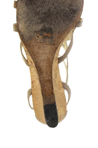 Jimmy Choo Womens Strappy Wedge Heels Sandals Shoes Beige Size 10.5