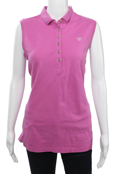 Ariat Womens Pink Sleeveless Collared Polo Basic Cowboy Size L