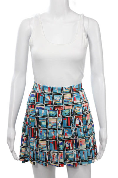 Lucky In Love Womens Mini Pleated Skort Black Graphic Print Polyester Size M