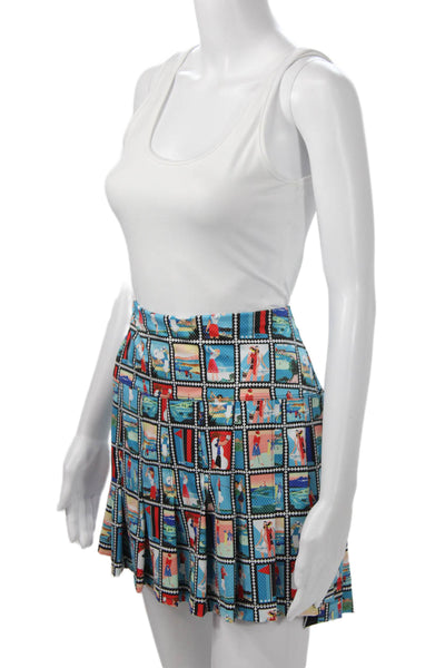 Lucky In Love Womens Mini Pleated Skort Black Graphic Print Polyester Size M
