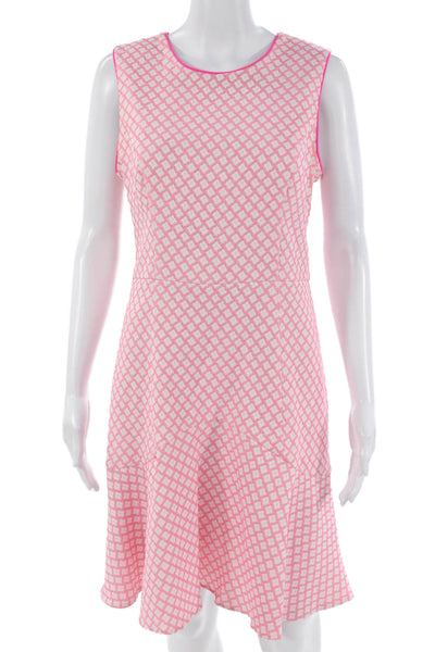 Shoshanna Womens Fit & Flare Sleeveless Pink Argyle Dress Size 8