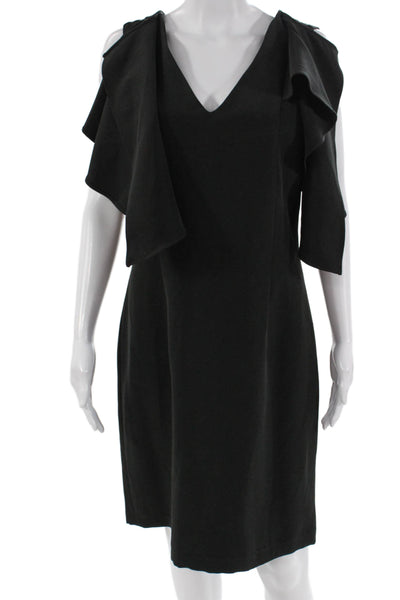 Nanette Nanette Lepore Womens Sheath Shift Dress Black V-Neck Midi Zip Size 8