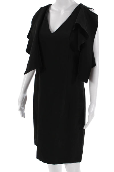 Nanette Nanette Lepore Womens Sheath Shift Dress Black V-Neck Midi Zip Size 8