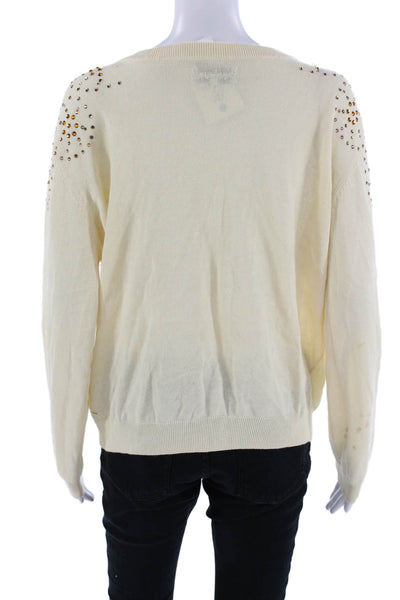 Desigual Unisex Pullover V-Neck Beige Cotton Ramie Long Sleeve Sweater Size M
