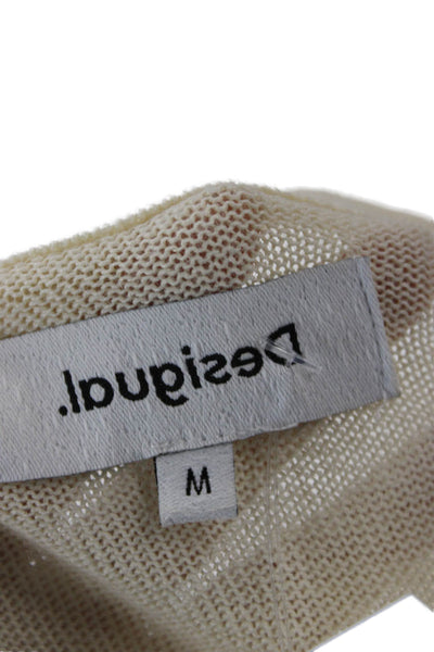 Desigual Unisex Pullover V-Neck Beige Cotton Ramie Long Sleeve Sweater Size M