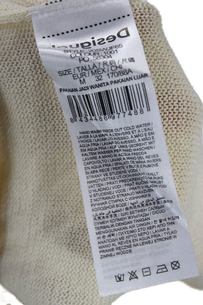 Desigual Unisex Pullover V-Neck Beige Cotton Ramie Long Sleeve Sweater Size M