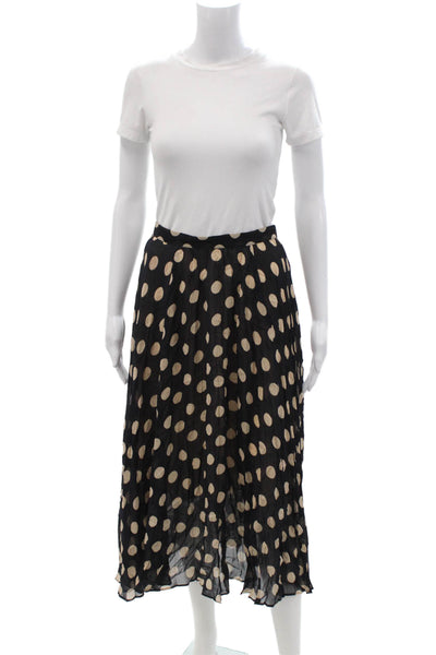J Crew Womens Pleated A-Line Polka Dot Black Viscose Skirt Long Size 0