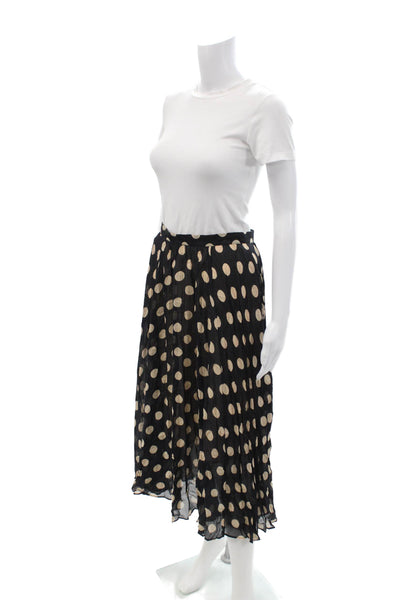 J Crew Womens Pleated A-Line Polka Dot Black Viscose Skirt Long Size 0