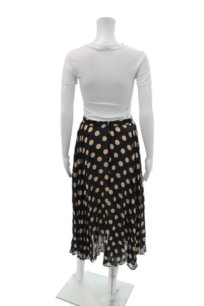 J Crew Womens Pleated A-Line Polka Dot Black Viscose Skirt Long Size 0