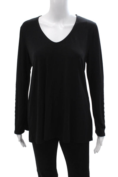 Ariella Womens Black V-Neck Long Sleeve Basic Tunic Polyester Spandex Size L