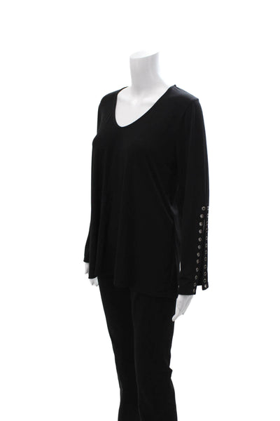 Ariella Womens Black V-Neck Long Sleeve Basic Tunic Polyester Spandex Size L