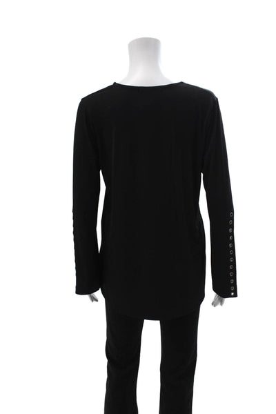 Ariella Womens Black V-Neck Long Sleeve Basic Tunic Polyester Spandex Size L