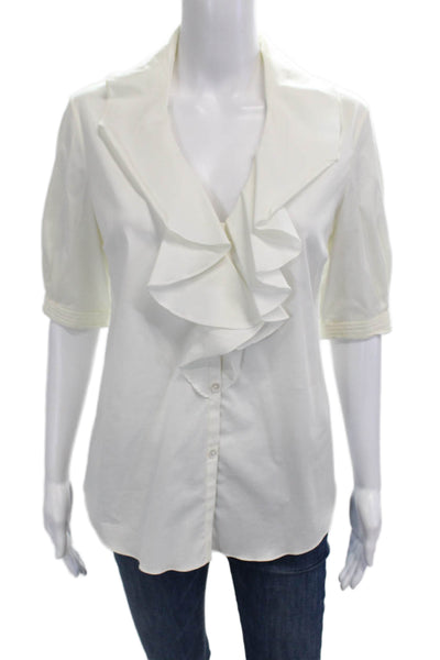 Jason Wu Womens White Collared Button Up Blouse Short Sleeve Size 4