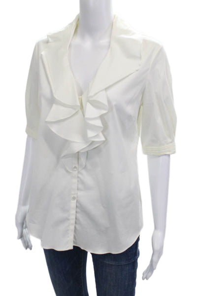 Jason Wu Womens White Collared Button Up Blouse Short Sleeve Size 4